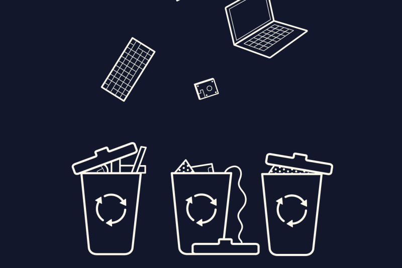 Illustration på hur elektroniskt avfall återvinns.
